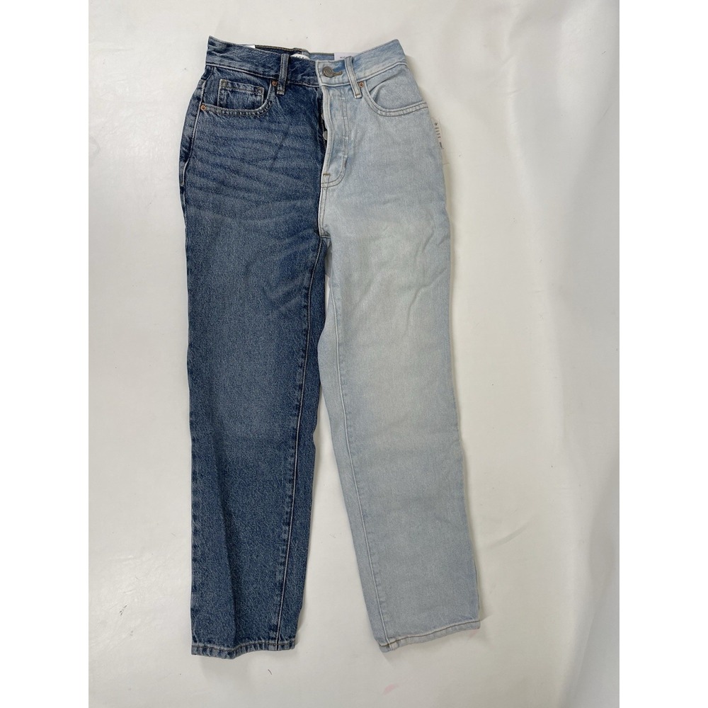 Pacsun Two Tone Split High Rise Straight Leg Jeans Juniors Size 23 Blue NWT